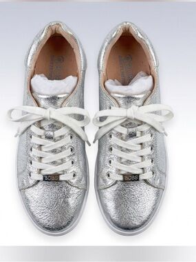 Top shop Metallic Silver Sneakers with White Laces Size 5 Made In Italy